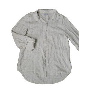 ORVIS Women's Small Linen Blend Casual Button Front Long Sleeve Shirt Blouse Top